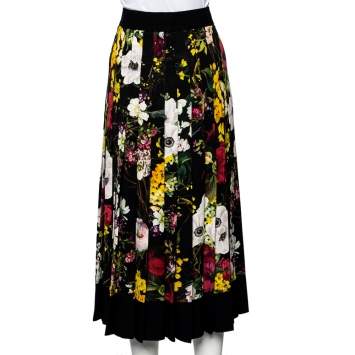 Pre Owned Dolce & Gabbana Black Silk Crepe Pleated Midi Skirt L