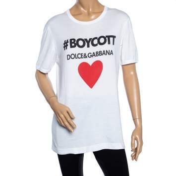 Pre Owned Dolce & Gabbana White Boycott Cotton Short Sleeve T-Shirt M
