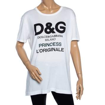 Pre Owned Dolce & Gabbana White Cotton Princess Logo T-Shirt M