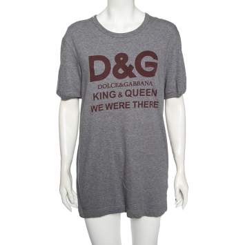 Pre Owned Dolce & Gabbana Grey Cotton King & Queen Print T Shirt L