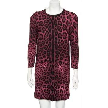 Pre Owned Dolce & Gabbana Purple Animal Printed Silk Long Sleeve Short Dress M
