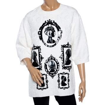 Pre Owned Dolce & Gabbana White Floral Jacquard Applique Detailed Top M