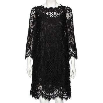 Pre Owned Dolce & Gabbana Black Lace Shift Dress M
