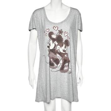 Pre Owned Dolce & Gabbana Grey Mickey Printed Cotton Knit Shift Dress M