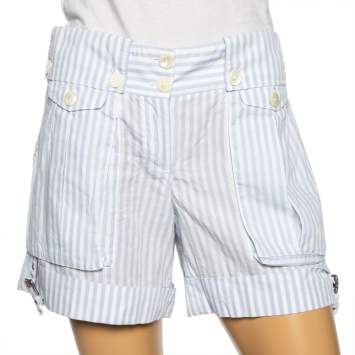 Pre Owned Dolce & Gabbana Blue & White Striped Cotton Shorts S