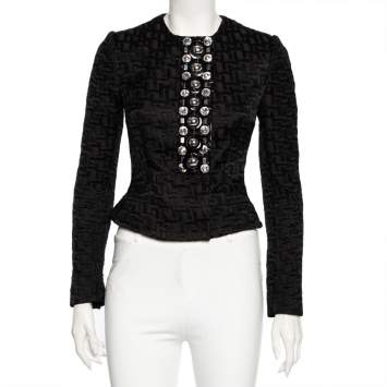 مملوكة مسبقًا Dolce & Gabbana Black Jacquard & Embellished Button Front Cropped Jacket S