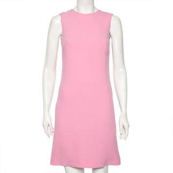 Pre Owned Dolce & Gabbana Pink Textured Wool Button Detailed A-Line Dress S 