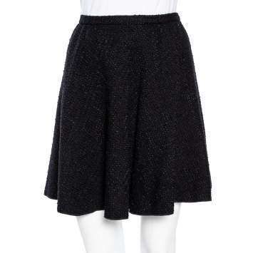 Pre Owned Dolce & Gabbana Black Wool Tweed Flared Short Skirt M