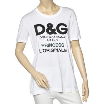Pre Owned Dolce & Gabbana White Logo Printed Cotton T-Shirt M
