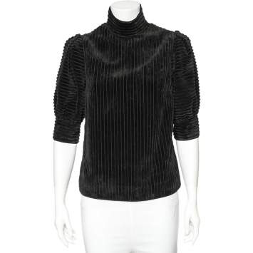 Pre Owned Dolce & Gabbana Black Velvet Mock Neck Detailed Top S