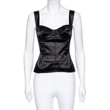Pre Owned Dolce & Gabbana Black Satin Corset M