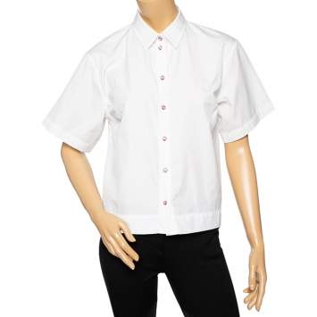 Pre Owned Dolce & Gabbana White Cotton Button Front Short Sleeve Shirt M