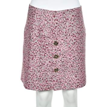 Pre Owned Dolce & Gabbana Pink Lurex And Tweed Button Detail Mini Skirt M