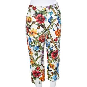 Pre Owned Dolce & Gabbana Floral Print Cotton Jacquard Cropped Pants M