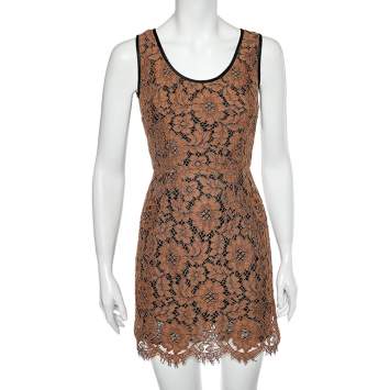 Pre Owned Dolce & Gabbana Brown Floral Lace Sleeveless Short Dress S