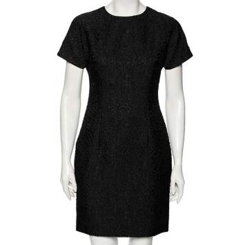 Pre Owned Dolce & Gabbana Black Floral Embossed Jacquard Sheath Dress M