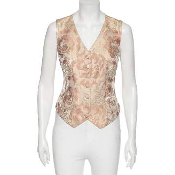 مملوكة مسبقًا Dolce & Gabbana Dusky Pink Silk Brocade Button Front Waistcoat M