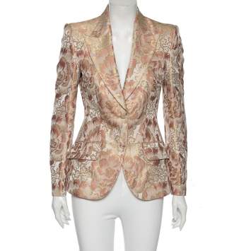 مملوكة مسبقًا Dolce & Gabbana Pink Floral Brocade Single Breasted Blazer M 