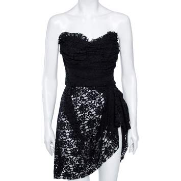Pre Owned Dolce & Gabbana Black Lace Strapless Mini Dress M 