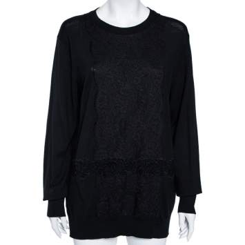 Pre Owned Dolce & Gabbana Black Knit & Lace Paneled Long Sleeve Sweater M