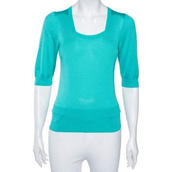 Pre Owned Dolce & Gabbana Blue Silk Knit Top M