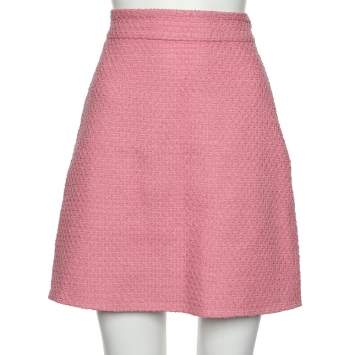 Pre Owned Gucci Pink Tweed A-Line Mini Skirt M