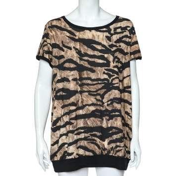 Pre Owned Dolce & Gabbana Brown Animal Printed Knit T-Shirt L