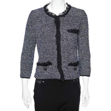 Pre Owned Dolce & Gabbana Navy Blue Lurex Tweed Button Front Jacket L