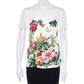 Pre Owned Dolce & Gabbana Multicolor Silk & Lace Paneled Buttoned Top S