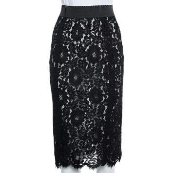 Pre Owned Dolce & Gabbana Black Lace Pencil Skirt XS