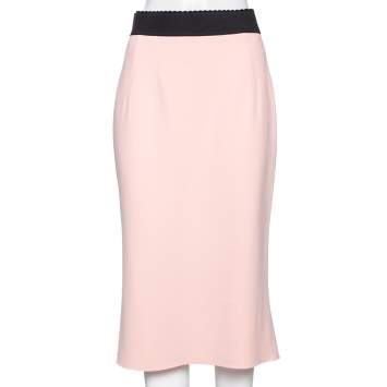 Pre Owned Dolce & Gabbana Pink Crepe High Waisted Slip Skirt M