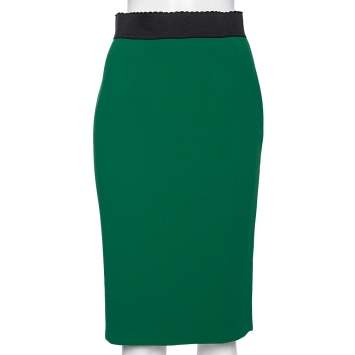 Pre Owned Dolce & Gabbana Green Crepe Knee Length Skirt S