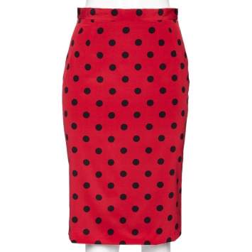 Pre Owned Dolce & Gabbana Red Polka Dot Silk Pencil Skirt S