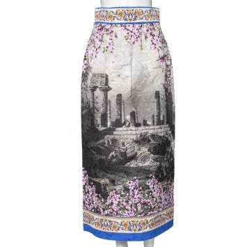 Pre Owned Dolce & Gabbana Multicolored Printed Brocade Midi Skirt M