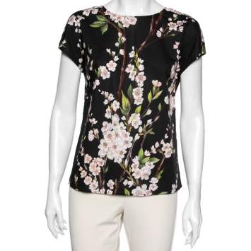 Pre Owned Dolce & Gabbana Black Floral Printed Cotton Top S