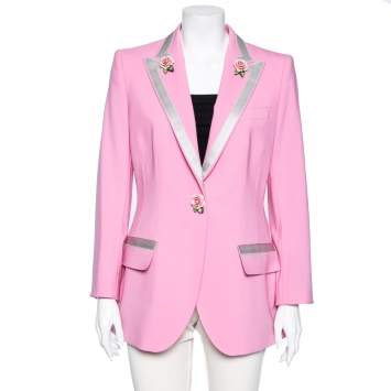 مملوكة مسبقًا Dolce & Gabbana Pink Wool Rose Detailed Single Breasted Blazer L