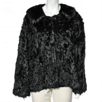 Pre Owned Dolce & Gabbana Black Fur Detachable Collar Detail Hook Front Jacket M
