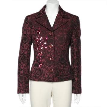 Pre Owned Dolce & Gabbana Burgundy Floral Jacquard Embellished Detail Blazer L