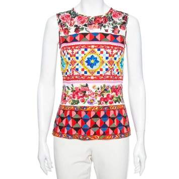 Pre Owned Dolce & Gabbana Multicolor Printed Silk Sleeveless Top M