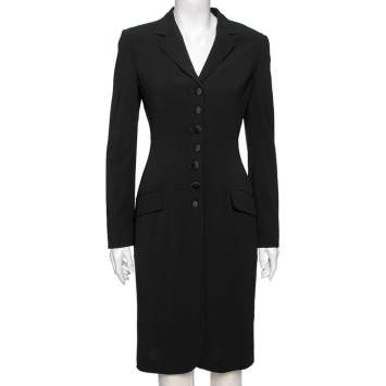 Pre Owned Dolce & Gabbana Vintage Black Wool Crepe Single Breasted Coat M