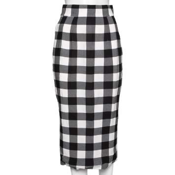 Pre Owned Dolce & Gabbana Monochrome Checkered Crepe Midi Skirt S
