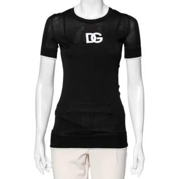 Pre Owned Dolce & Gabbana Black Logo Embroidered Knit Sweater S