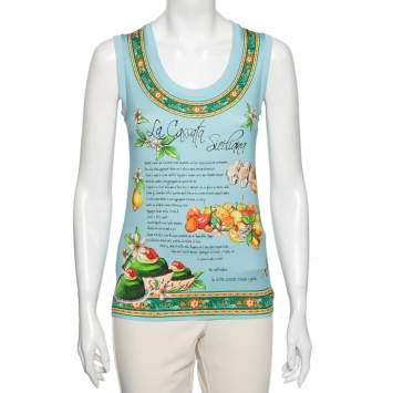 Pre Owned Dolce & Gabbana Blue Cotton La Cassata Siciliana Tank Top S