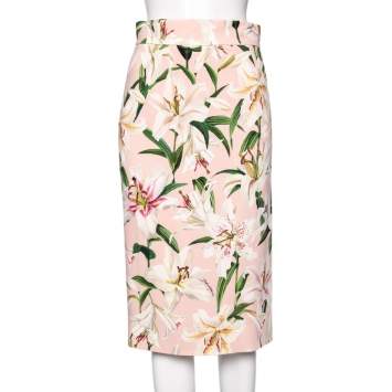 Pre Owned Dolce & Gabbana Pink Floral Printed Crepe Midi Skirt S
