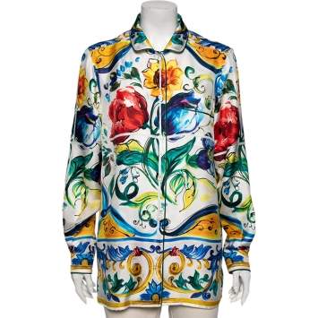 Pre Owned Dolce & Gabbana Multicolored Majolica Printed Silk Button Front Pajama Shirt M