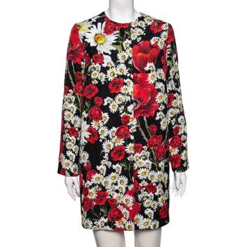 Pre Owned Dolce & Gabbana Multicolored Daisy & Poppy Printed Jacquard Coat S