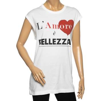 Pre Owned Dolce & Gabbana White Cotton L'Amore E Bellezza Printed Tank Top S 