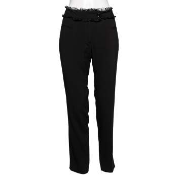 Pre Owned Dolce & Gabbana Black Rayon Blend Ruffle Detail Waist Trousers M