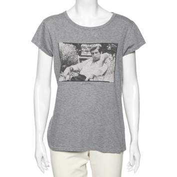 Pre Owned Dolce & Gabbana Grey Al Pacino Printed Cotton Top M