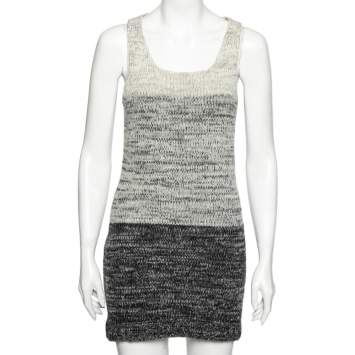 Pre Owned Dolce & Gabbana Grey Ombre Intarsia Knit Wool Sleeveless Dress M